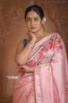 Festive Edit! Ganga Ghat ~ Handloom Pure Silk Saree with Digital Print in Pastel Pink (Silk Mark Certified ) - verymuchindian.com
