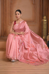 Festive Edit! Ganga Ghat ~ Handloom Pure Silk Saree with Digital Print in Pastle Peach (Silk Mark Certified) - verymuchindian.com