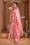 Festive Edit! Ganga Ghat ~ Handloom Pure Silk Saree with Digital Print in Pastle Peach (Silk Mark Certified) - verymuchindian.com
