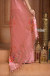 Festive Edit! Ganga Ghat ~ Handloom Pure Silk Saree with Digital Print in Pastle Peach (Silk Mark Certified) - verymuchindian.com