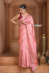 Festive Edit! Ganga Ghat ~ Handloom Pure Silk Saree with Digital Print in Pastle Peach (Silk Mark Certified) - verymuchindian.com