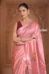 Festive Edit! Ganga Ghat ~ Handloom Pure Silk Saree with Digital Print in Pastle Peach (Silk Mark Certified) - verymuchindian.com