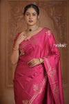 Festive Edit! Ganga Ghat ~ Handloom Pure Silk Satin Saree in Blush Pink (Silk Mark Certified) - verymuchindian.com