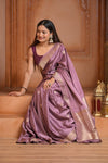 Festive Edit! Ganga Ghat ~ Handloom Pure Silk Satin Saree in Petal Pink (Silk Mark Certified) - verymuchindian.com