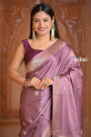 Festive Edit! Ganga Ghat ~ Handloom Pure Silk Satin Saree in Petal Pink (Silk Mark Certified) - verymuchindian.com