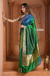 Festive Edit! Ganga Ghat ~ Handloom Pure Silk Satin Saree in Shades of Green and Blue ( Silk Mark Certified) - verymuchindian.com