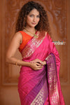 Festive Edit! Ganga Ghat ~ Handloom Pure Silk Satin Saree in Shades of Pink and Orange (Silk Mark Certified) - verymuchindian.com