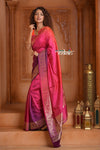 Festive Edit! Ganga Ghat ~ Handloom Pure Silk Satin Saree in Shades of Pink and Orange (Silk Mark Certified) - verymuchindian.com