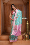 Festive Edit! Ganga Ghat ~ Handloom Pure Silk Tussar Kota Saree in Pastel Blue ( Silk Mark Certified ) - verymuchindian.com