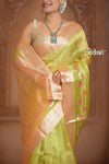 Festive Edit! Ganga Ghat ~ Handloom Pure Silk Tussar Kota Saree in Pastel Yellow ( Silk Mark Certified ) - verymuchindian.com