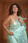 Festive Edit! Ganga Ghat ~ Handloom Pure Silk Tussar Kota Saree in Sea Blue (Silk Mark Certified) - verymuchindian.com