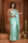 Festive Edit! Ganga Ghat ~ Handloom Pure Silk Tussar Kota Saree in Sea Blue (Silk Mark Certified) - verymuchindian.com