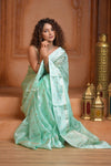 Festive Edit! Ganga Ghat ~ Handloom Pure Silk Tussar Kota Saree in Sea Blue (Silk Mark Certified) - verymuchindian.com