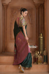 Festive Edit! Ganga Ghat ~ Handloom Pure Silk Tussar Saree in Dark Green and Pink ( Silk Mark Certified ) - verymuchindian.com
