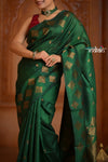 Festive Edit! Ganga Ghat ~ Handloom Pure Silk Tussar Saree in Dark Green (Silk Mark Certified) - verymuchindian.com