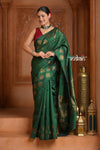 Festive Edit! Ganga Ghat ~ Handloom Pure Silk Tussar Saree in Dark Green (Silk Mark Certified) - verymuchindian.com