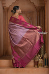 Festive Edit! Ganga Ghat ~ Handloom Pure Silk Tussar Saree in Lilac Pink (Silk Mark Certified) - verymuchindian.com