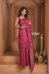 Festive Edit! Ganga Ghat ~ Handloom Pure Silk Tussar Saree in Rose Pink (Silk Mark Certified) - verymuchindian.com