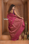 Festive Edit! Ganga Ghat ~ Handloom Pure Silk Tussar Saree in Rose Pink (Silk Mark Certified) - verymuchindian.com