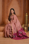 Festive Edit! Ganga Ghat ~ Handloom Pure Silk Tussar Saree in Rusty Rose (Silk Mark Certified) - verymuchindian.com
