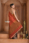 Festive Edit! Ganga Ghat ~ Handloom Pure Silk Tussar Saree in Shades of Autumn Orange ( Silk Mark Certified ) - verymuchindian.com