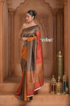 Festive Edit! Ganga Ghat ~ Handloom Pure Silk Tussar Saree in Shades of Autumn Orange ( Silk Mark Certified ) - verymuchindian.com