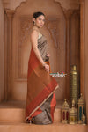 Festive Edit! Ganga Ghat ~ Handloom Pure Silk Tussar Saree in Shades of Autumn Orange ( Silk Mark Certified ) - verymuchindian.com