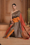 Festive Edit! Ganga Ghat ~ Handloom Pure Silk Tussar Saree in Shades of Autumn Orange ( Silk Mark Certified ) - verymuchindian.com