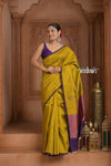 Festive Edit! Ganga Ghat ~ Handloom Pure Silk Tussar Saree in Yellow (Silk Mark Certified) - verymuchindian.com