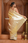 Festive Edit! Ganga Ghat ~ Handloom Pure Tissue Silk Saree in Champagne Yellow (Silk Mark Certified) - verymuchindian.com
