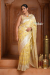 Festive Edit! Ganga Ghat ~ Handloom Pure Tissue Silk Saree in Champagne Yellow (Silk Mark Certified) - verymuchindian.com