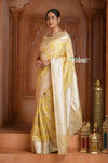 Festive Edit! Ganga Ghat ~ Handloom Pure Tissue Silk Saree in Champagne Yellow (Silk Mark Certified) - verymuchindian.com