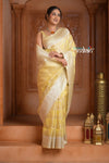 Festive Edit! Ganga Ghat ~ Handloom Pure Tissue Silk Saree in Champagne Yellow (Silk Mark Certified) - verymuchindian.com