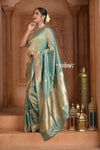 Festive Edit! Ganga Ghat ~ Handloom Pure Tissue Silk Saree in Cyan Blue (Silk Mark Certified) - verymuchindian.com
