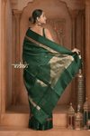 Festive Edit! Ganga Ghat ~ Handloom Pure Tussar Silk Saree in Emerald Green (Silk Mark Certified) - verymuchindian.com