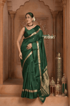 Festive Edit! Ganga Ghat ~ Handloom Pure Tussar Silk Saree in Emerald Green (Silk Mark Certified) - verymuchindian.com