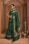 Festive Edit! Ganga Ghat ~ Handloom Pure Tussar Silk Saree in Emerald Green (Silk Mark Certified) - verymuchindian.com