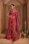 Festive Edit! Ganga Ghat ~ Handloom Pure Tussar Silk Saree in Ruby Red ( Silk Mark Certified ) - verymuchindian.com