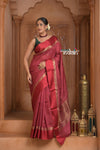 Festive Edit! Ganga Ghat ~ Handloom Pure Tussar Silk Saree in Ruby Red ( Silk Mark Certified ) - verymuchindian.com