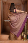 Festive Edit! Ganga Ghat ~ Handloom Silk Georgette Crepe Saree with Brocade Work with Orange and Purple - verymuchindian.com