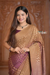 Festive Edit! Ganga Ghat ~ Handloom Silk Georgette Crepe Saree with Brocade Work with Orange and Purple - verymuchindian.com