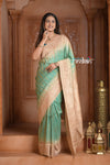 Festive Edit! Ganga Ghat ~ Handloom Tussar Silk Georgette Saree with Contrast Pallu in Sea Green (Silk Mark Certified) - verymuchindian.com