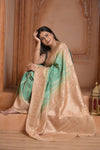 Festive Edit! Ganga Ghat ~ Handloom Tussar Silk Georgette Saree with Contrast Pallu in Sea Green (Silk Mark Certified) - verymuchindian.com