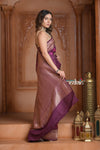 Festive Edit! Ganga Ghat ~ Handloom Tussar Silk Georgette Saree with Floral Work in Purple - verymuchindian.com