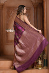 Festive Edit! Ganga Ghat ~ Handloom Tussar Silk Georgette Saree with Floral Work in Purple - verymuchindian.com