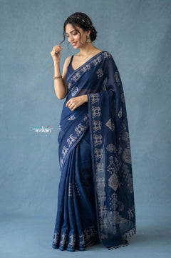Festive Edit! Handloom Pure Silk Saree in Royal Blue - verymuchindian.com