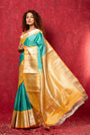Gadwal Pure Silk Handloom Saree in Sea Green with Yellow Border (Limited Edition) - verymuchindian.com
