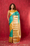 Gadwal Pure Silk Handloom Saree in Sea Green with Yellow Border (Limited Edition) - verymuchindian.com