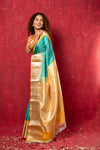 Gadwal Pure Silk Handloom Saree in Sea Green with Yellow Border (Limited Edition) - verymuchindian.com