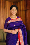 Ganga Ghat ~ Banarasi Pure Organza Silk Saree with Gold Zari In Royal Purple